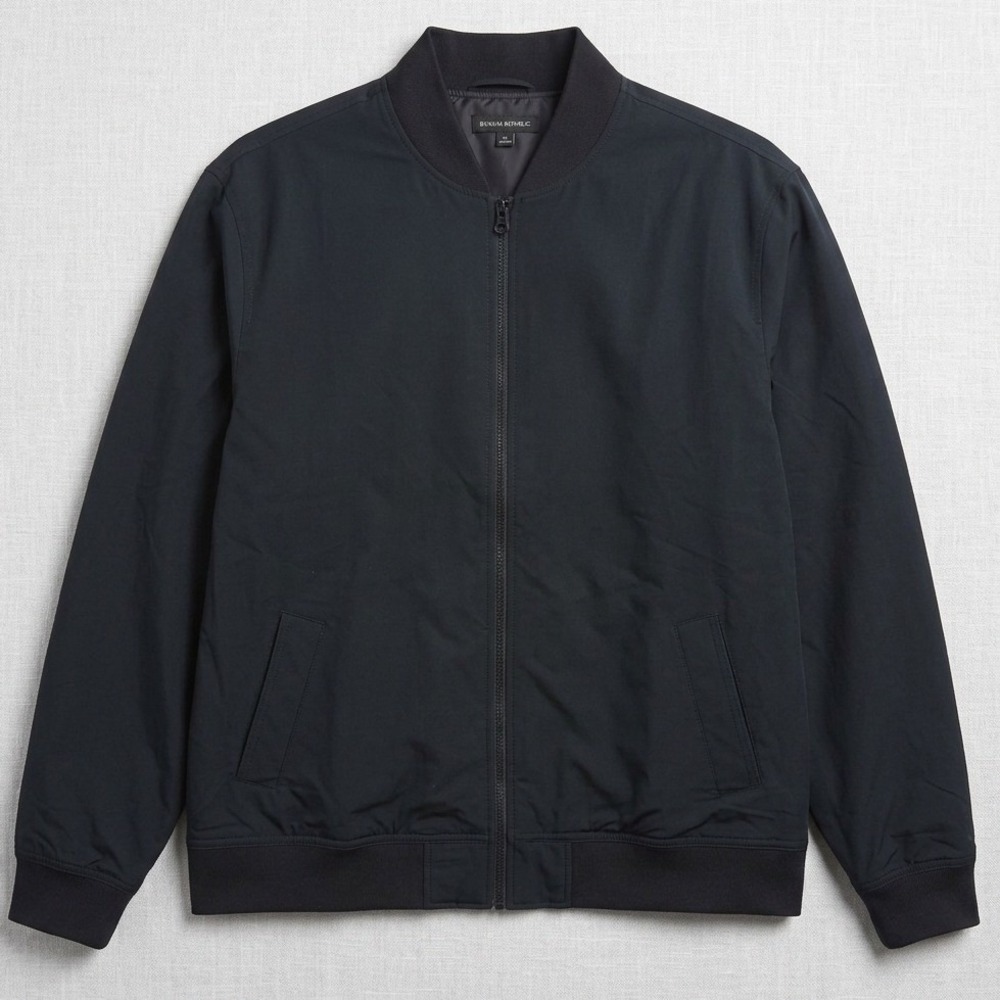 Banana Republic Bomber Jacket Mens XL Black Solid Zip Up Minimalist Casual Basic
